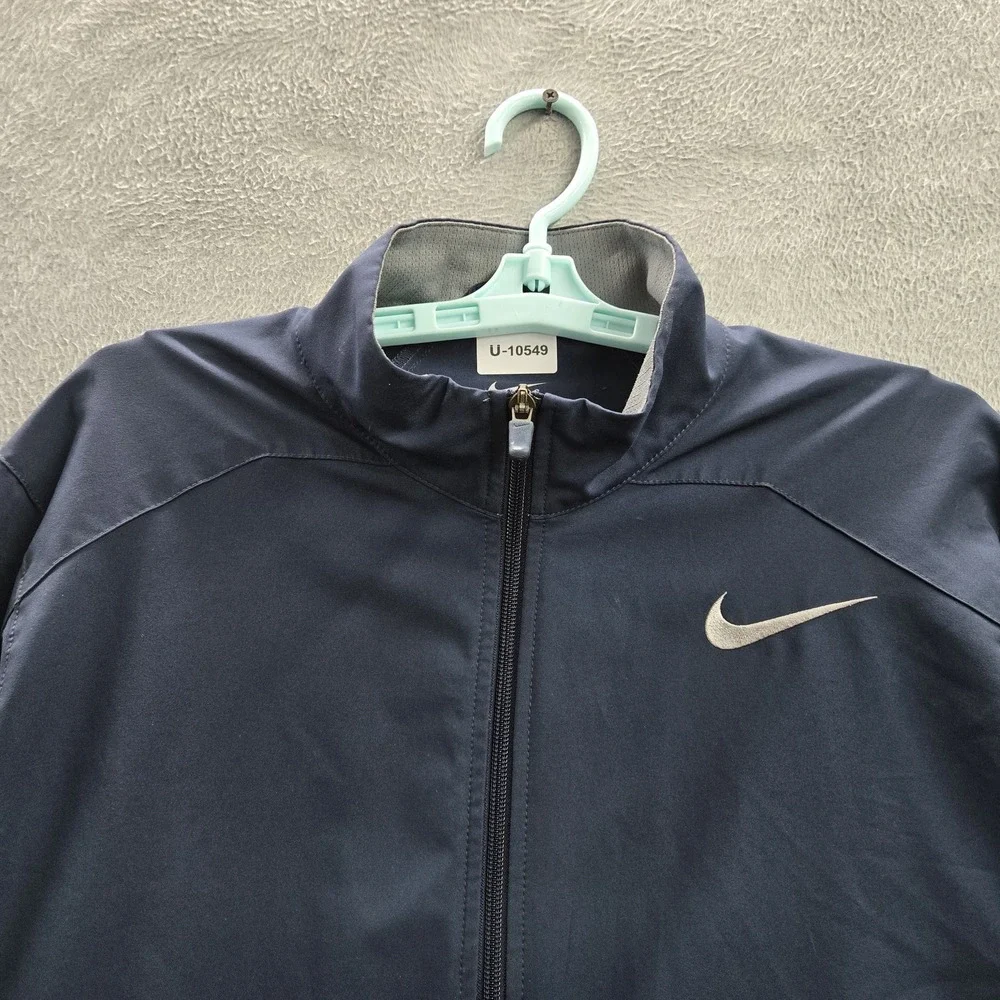 Nike Men Jacket L Blue Dri-Fit Activewear Logo Zipper‎ Long Sleeve